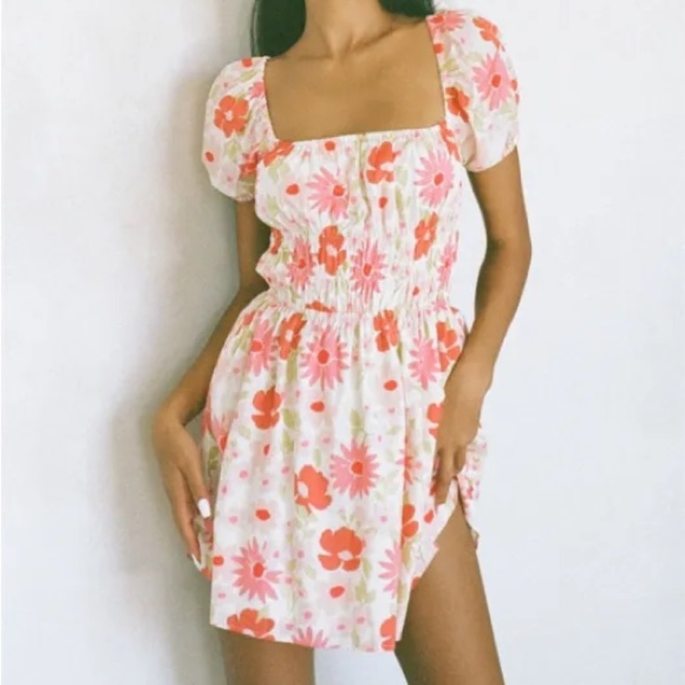 Sabo Skirt Floral Puff Sleeve Open-Back Dress